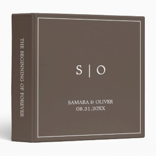 Simple Elegant Brown Monogram Wedding Album 3 Ring Binder