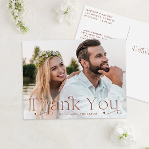 Simple Elegant Brown Photo Wedding Thank You Postcard