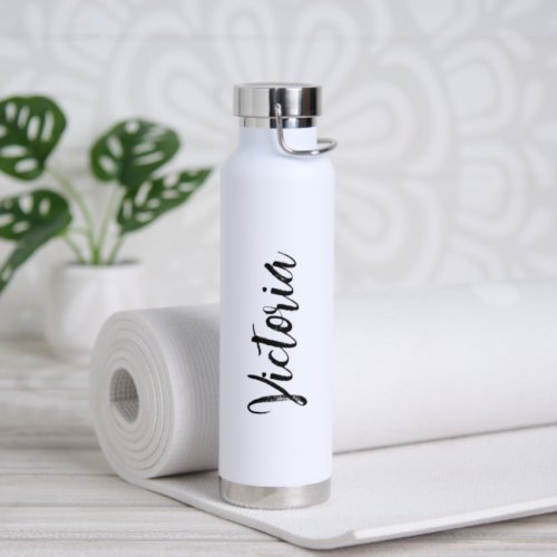 Simple Elegant Brush Script Black and White Modern Water Bottle