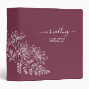 Simple Elegant Burgundy and White Script Wedding 3 Ring Binder