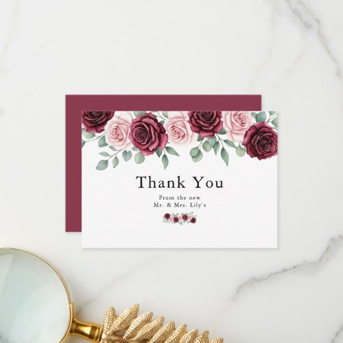 Simple Elegant Burgundy Blush Rose Thank You Card