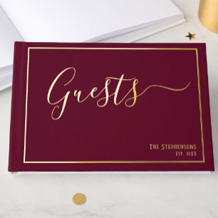 Simple Elegant Burgundy Formal Gold Foil Guest Book