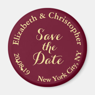 Simple Elegant Burgundy Gold Wedding Save the Date Magnet