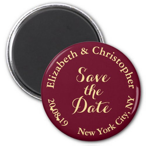 Simple Elegant Burgundy Gold Wedding Save the Date Magnet