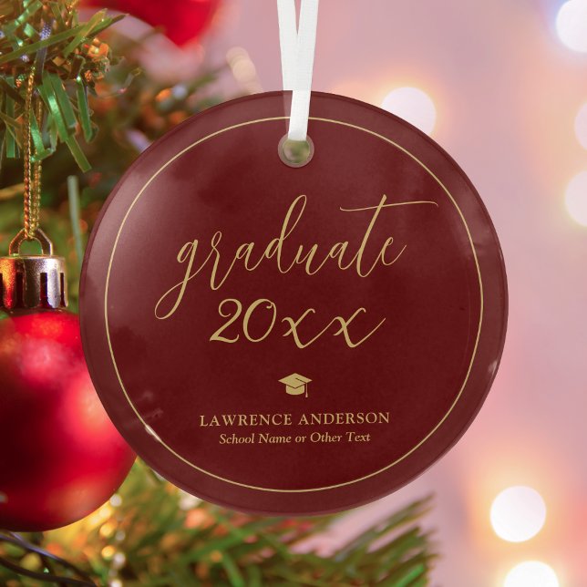 Simple Elegant Burgundy Graduate 2025 Graduation Glass Ornament (Creator Uploaded)