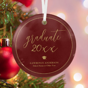 Simple Elegant Burgundy Graduate 2026 Graduation Glass Ornament