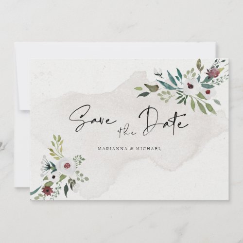 Simple Elegant Burgundy Greenery Watercolor Save The Date