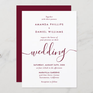 Simple Elegant Burgundy Modern Script Wedding Invitation