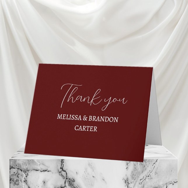 Simple Elegant Burgundy Modern Wedding Thank you  Card (Creator Uploaded)