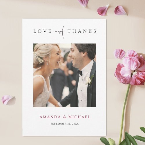 Simple Elegant Burgundy Photo Wedding Thank You Card