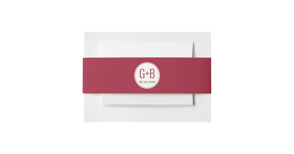 Intials Red Simple elegant burgundy red initials wedding invitation belly band | Zazzle
