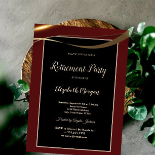 Simple Elegant Burgundy Retirement Invitation