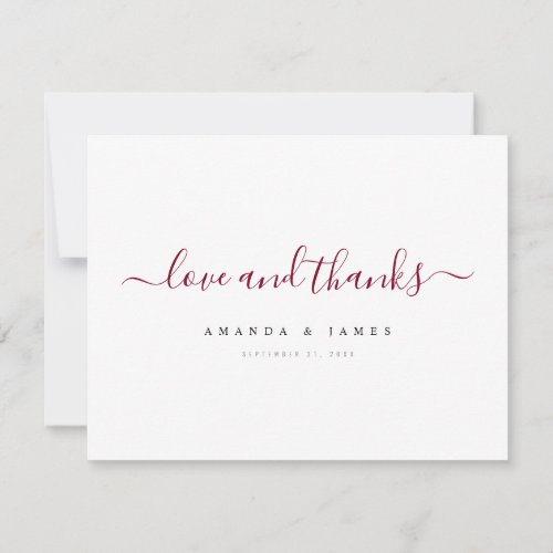 Simple Elegant Burgundy Script Custom Wedding  Thank You Card