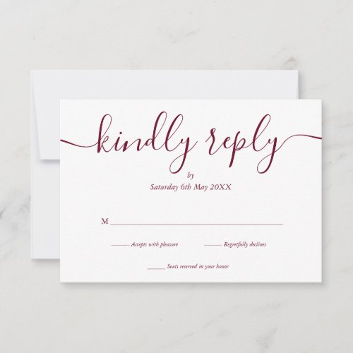 Simple Elegant Burgundy Script   RSVP Card