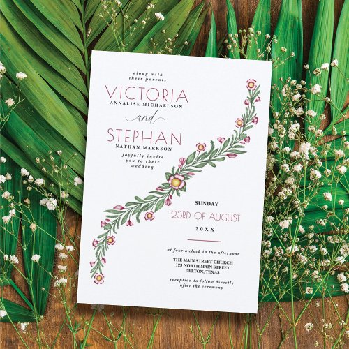 Simple Elegant Burgundy Sweeping Floral Wedding Invitation