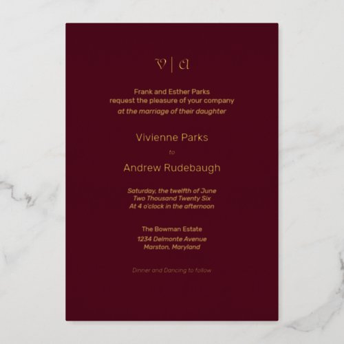 Simple Elegant  Burgundy Touch of Foil Invitation
