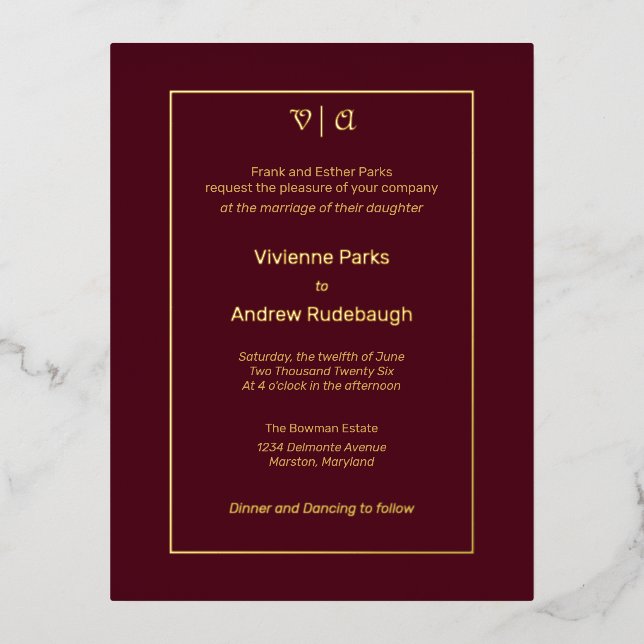 Simple Elegant  Burgundy Touch of Foil Invitation (Front)