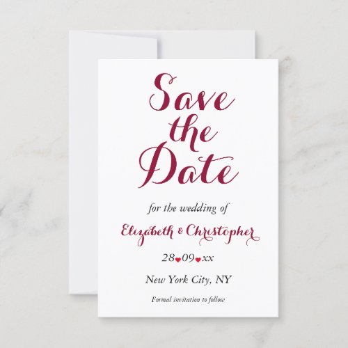 Simple Elegant Burgundy White Wedding Engagement Save The Date