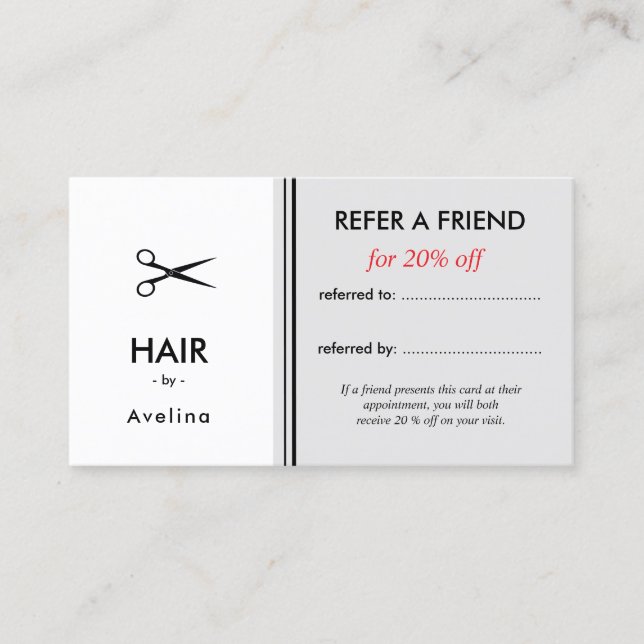 Simple elegant business light beauty salon referral card (Front)