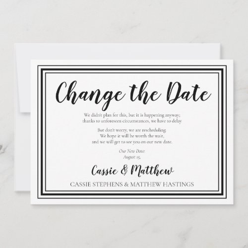 Simple Elegant BW Wedding Change the Date Invitation