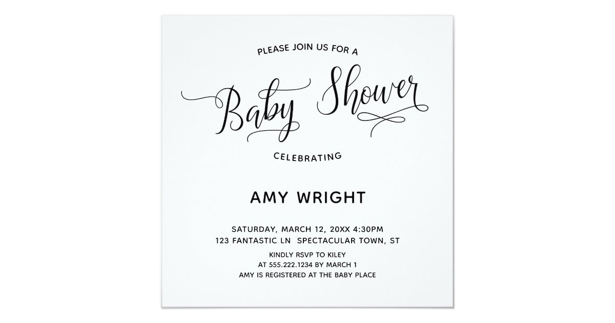 Simple Elegant Calligraphy Baby Shower Invitation Zazzle Com