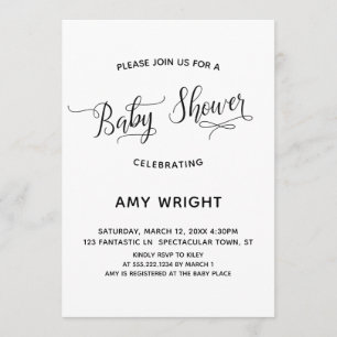 Simple, Elegant Calligraphy Baby Shower Invitation