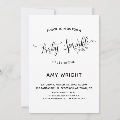 Simple Elegant Calligraphy Baby Sprinkle Invitation