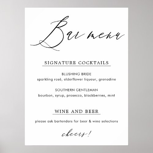 Simple Elegant Calligraphy Bar Menu Sign