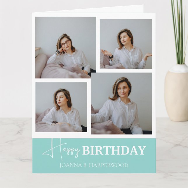 Simple Elegant Calligraphy Birthday Stylish Photo Card (Front)