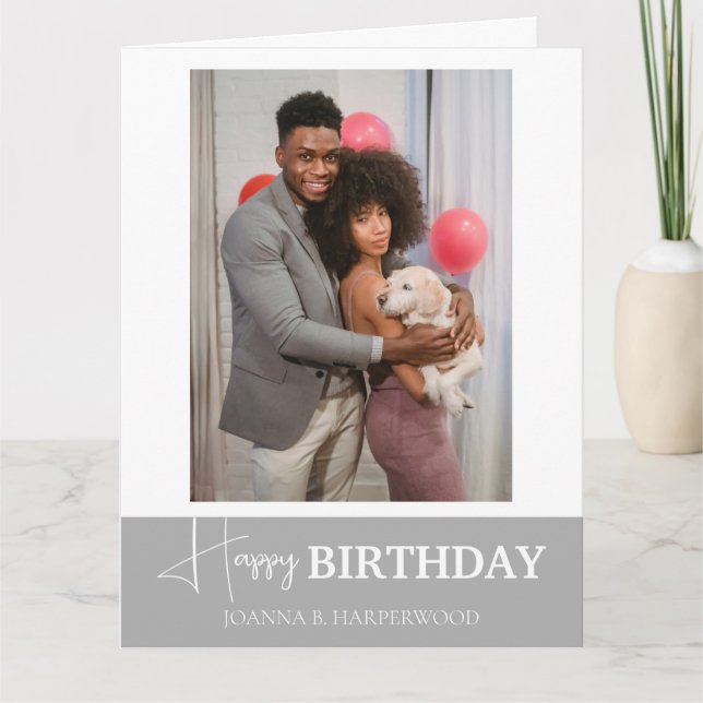 Simple Elegant Calligraphy Birthday Stylish Photo Card (Front)