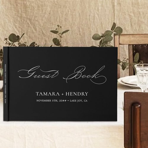 Simple Elegant Calligraphy Black and White Wedding Guest Book