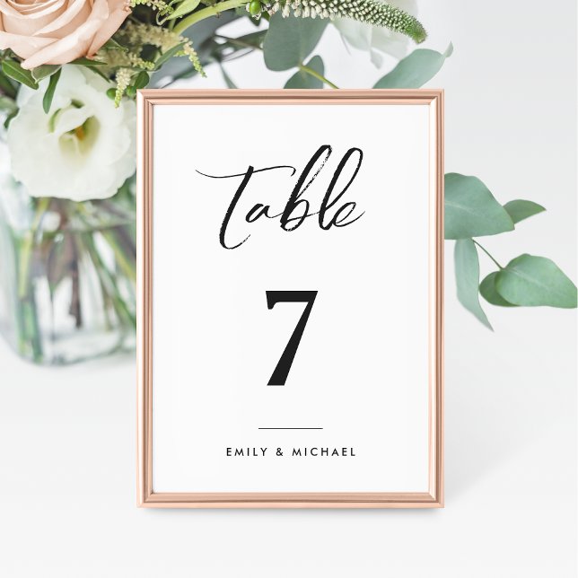 Simple Elegant Calligraphy Black and White Wedding Table Number (Creator Uploaded)