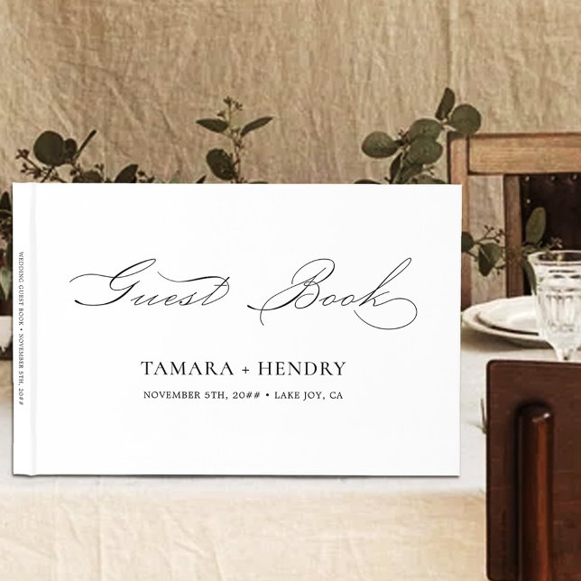 Simple Elegant Calligraphy Black White Wedding Guest Book (Creator Uploaded)