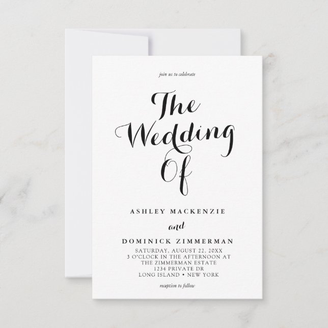 Simple Elegant Calligraphy Black & White Wedding Invitation (Front)