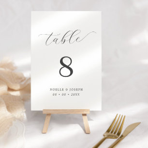 Simple Elegant Calligraphy Black & White Wedding Table Number