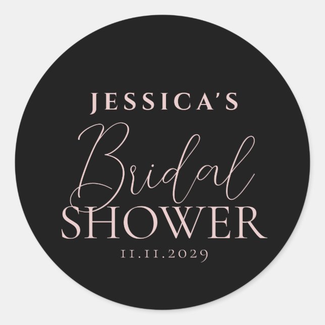 Simple Elegant Calligraphy Bridal Shower Classic Round Sticker (Front)