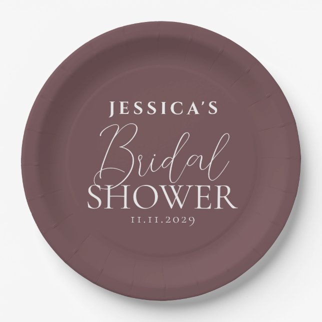 Simple Elegant Calligraphy Bridal Shower Paper Plates (Front)