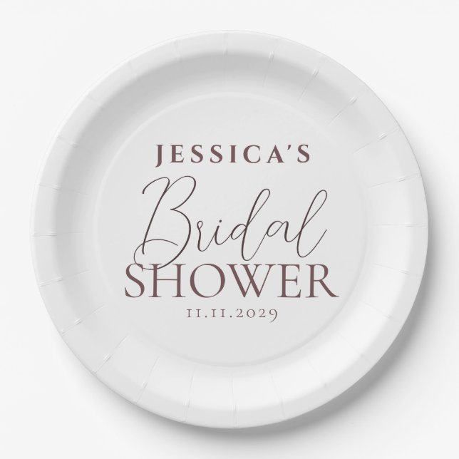 Simple Elegant Calligraphy Bridal Shower Paper Plates (Front)