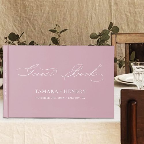Simple Elegant Calligraphy Dusty Rose Wedding Guest Book