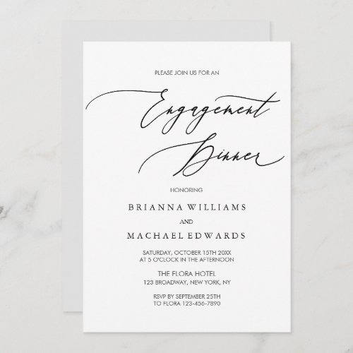 Simple Elegant Calligraphy Engagement Dinner Invitation