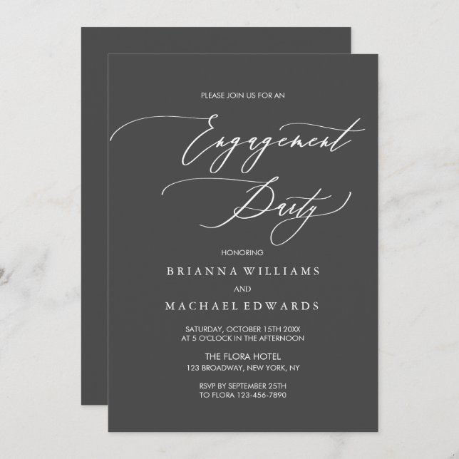 Simple Elegant Calligraphy Engagement Party Invitation (Front/Back)