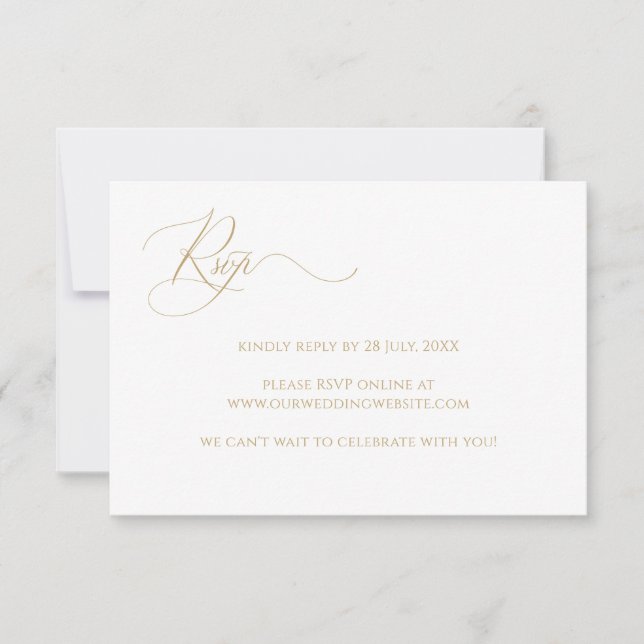 Simple Elegant Calligraphy Faux Gold Website RSVP Card (Front)