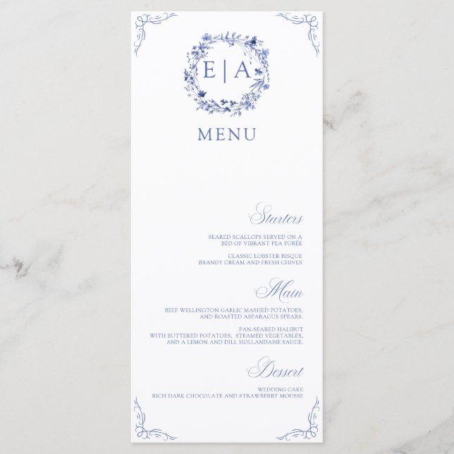 Simple Elegant Calligraphy Floral Wreath Menu (Front)