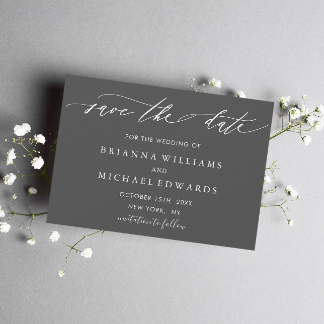Simple Elegant Calligraphy Gray Wedding Save The Date (Creator Uploaded)