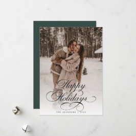 Simple Elegant Calligraphy Green Christmas Photo Holiday Card