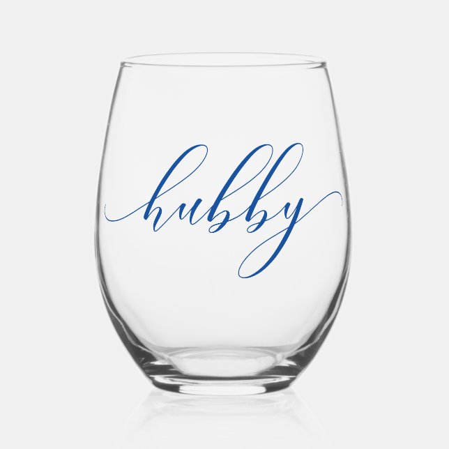 Simple Elegant Calligraphy Hubby Stemless Wine Glass (Front)