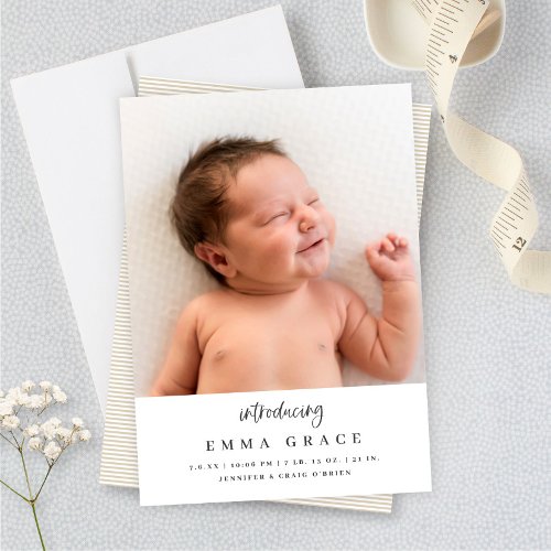 Simple Elegant Calligraphy Introducing Baby Birth Announcement
