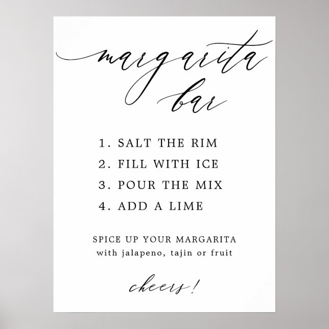 Simple Elegant Calligraphy Margarita Bar Menu Sign (Front)