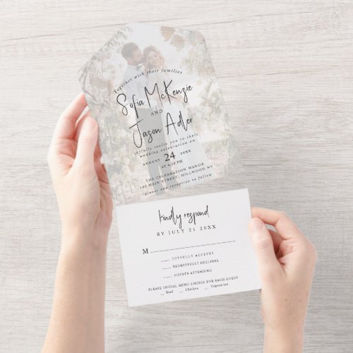 Simple Elegant Calligraphy Minimal Photo Wedding All In One Invitation