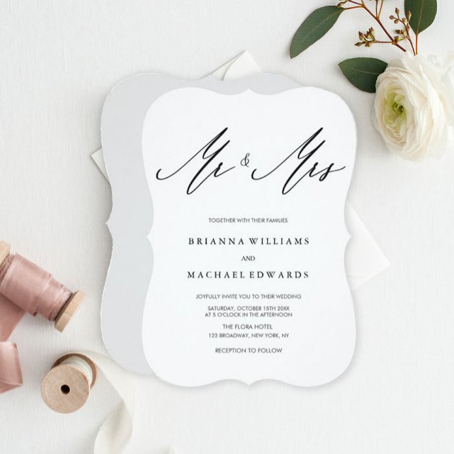 Simple Elegant Calligraphy Mr and Mrs Wedding Invitation (Creator Uploaded)